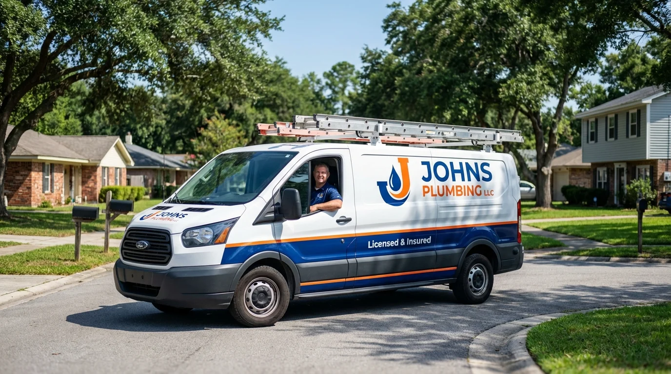 Johns Plumbing LLC service van in Stafford Springs, CT