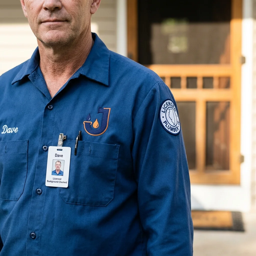 Licensed plumber showing ID badge in Stafford Springs, CT