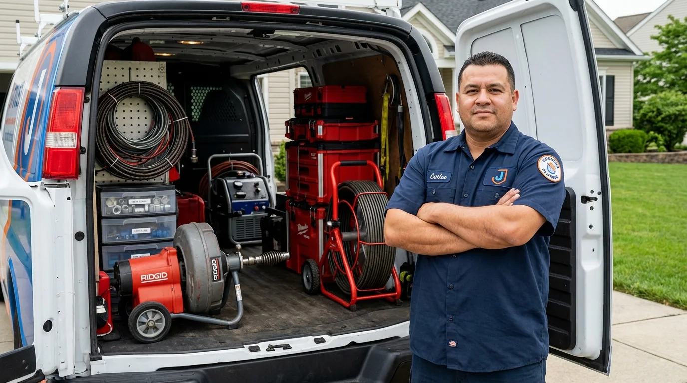 Professional drain cleaning equipment and Johns Plumbing LLC plumber in Stafford Springs