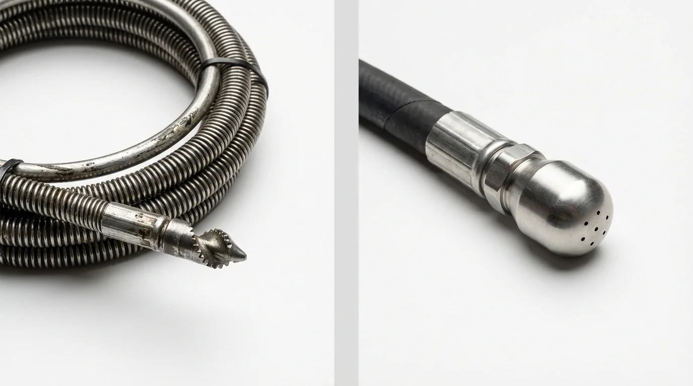 Drain snake cable and hydro jetting nozzle used for drain cleaning in Stafford Springs, CT