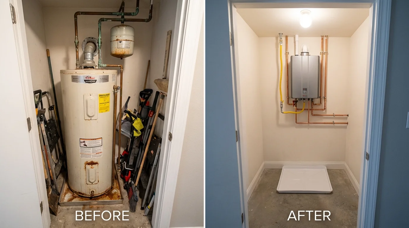 Tank water heater versus wall-mounted tankless unit comparison for Stafford Springs, CT homeowners